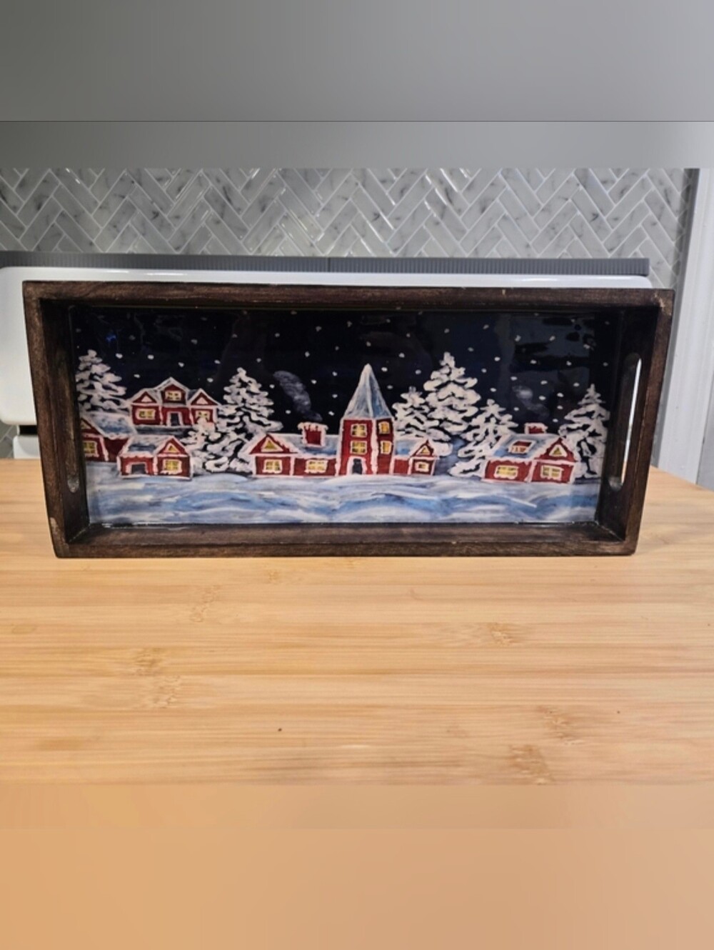 Winter Village Scene Holiday Tray - NWT